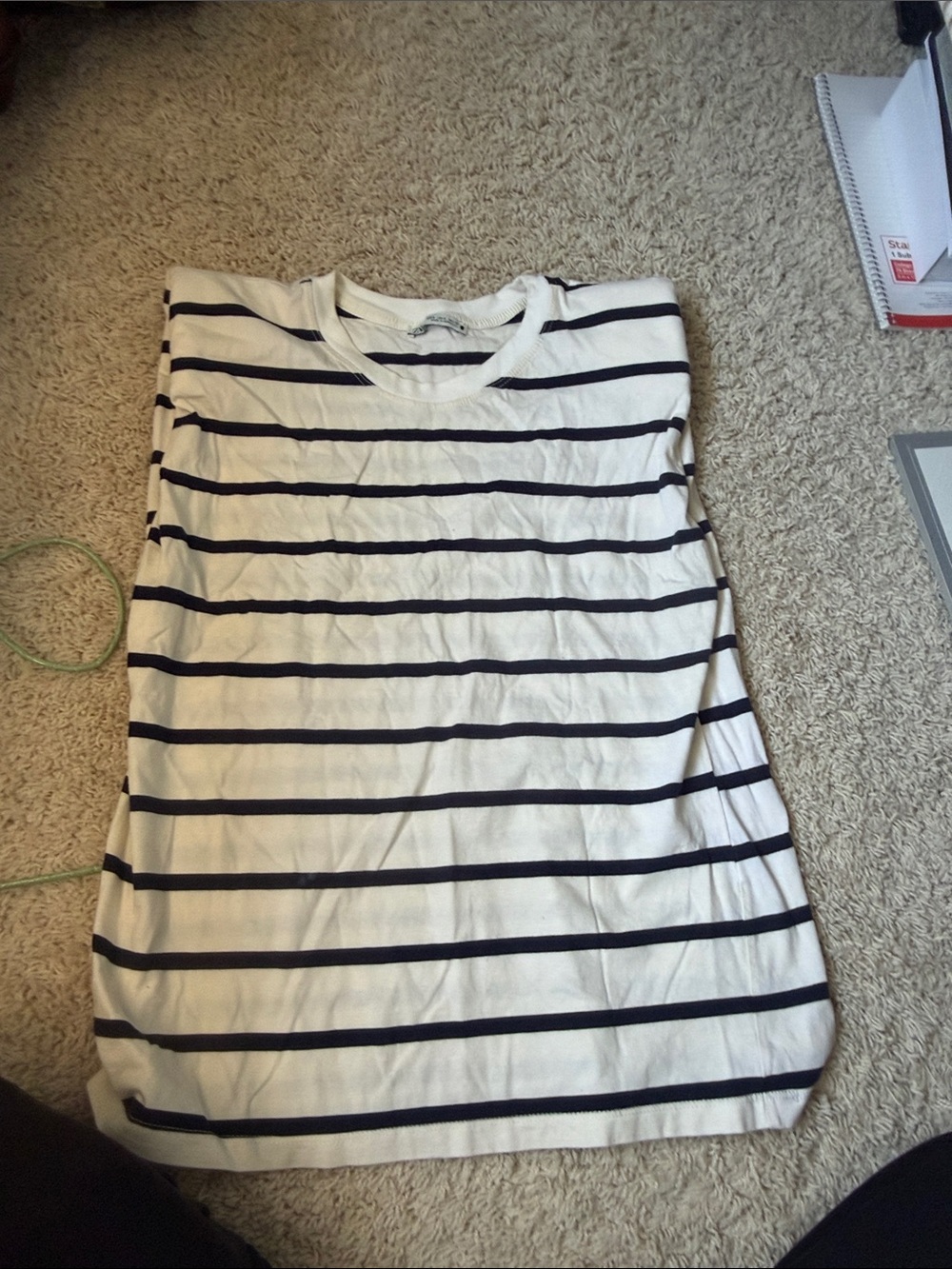 Zara White and Black Striped Short Sleeve Muscle Tee